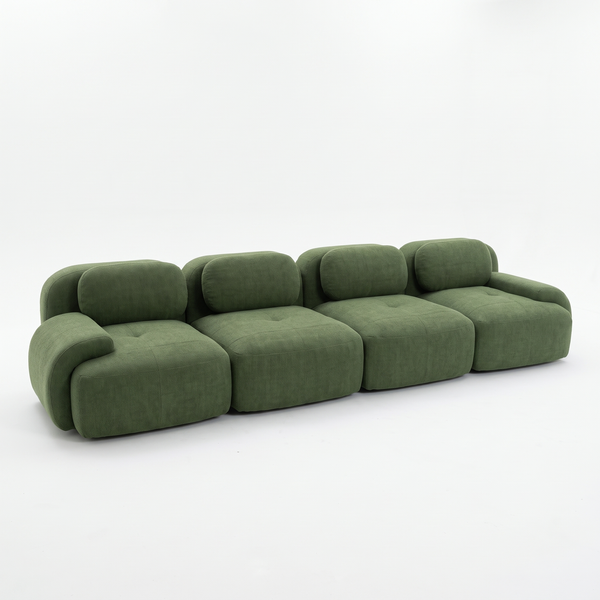 Canapé 4 places modulable en velours côtelé vert kaki, livré compressé, sans montage